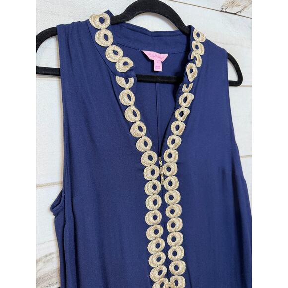 Lilly Pulitzer Dress Size 12 Navy Sleeveless Gold Detailing - Picture 6 of 6